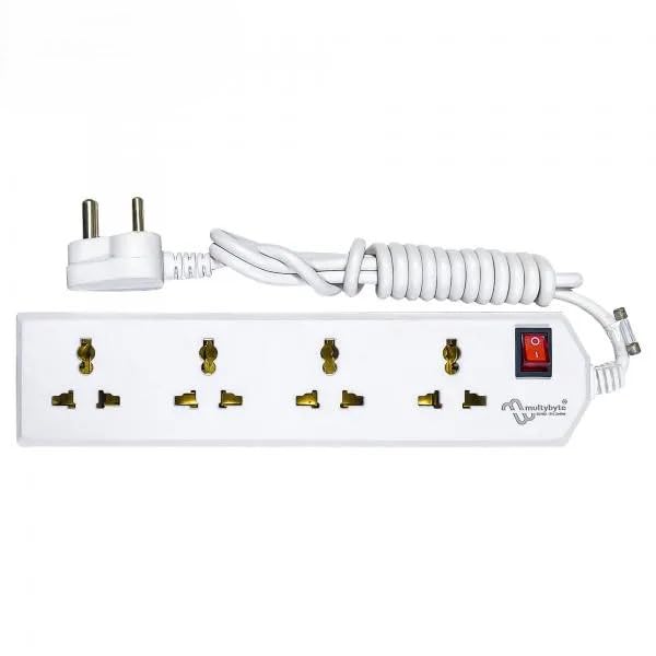 Multibyte 4 Socket 1 Switch Power Saving Outlet Extension Board, High Speed, Fast Charging- Power Strip, Surge Protector, 4M Cable Shockproof Fire-Retardant, Multipurpose Use Spike for Home & Office