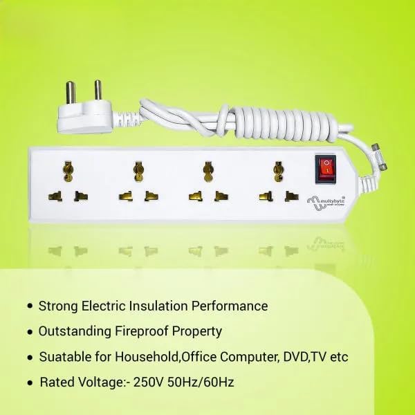 Multibyte 4 Socket 1 Switch Power Saving Outlet Extension Board, High Speed, Fast Charging- Power Strip, Surge Protector, 4M Cable Shockproof Fire-Retardant, Multipurpose Use Spike for Home & Office