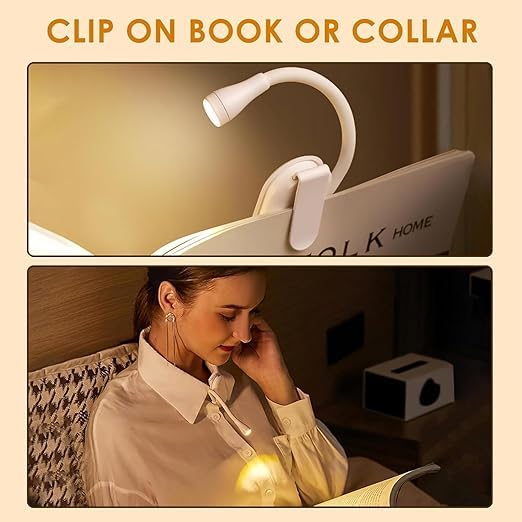 AROPRE Mini Clip-On Reading Lamp – USB Rechargeable, Eye-Caring Night Light with 3 Light Modes, Special Folding Design, Perfect for Students (White)