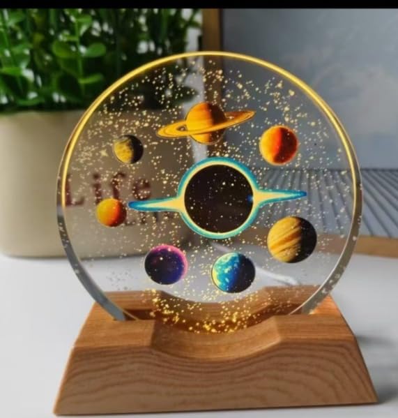 AROPRE 3D Acrylic LED Night Light – Warm White & Space Design with Durable Plastic Base, Decorative Table Lamp for Bedroom, Living Room, Kids Room, Study & Home Décor Gifting