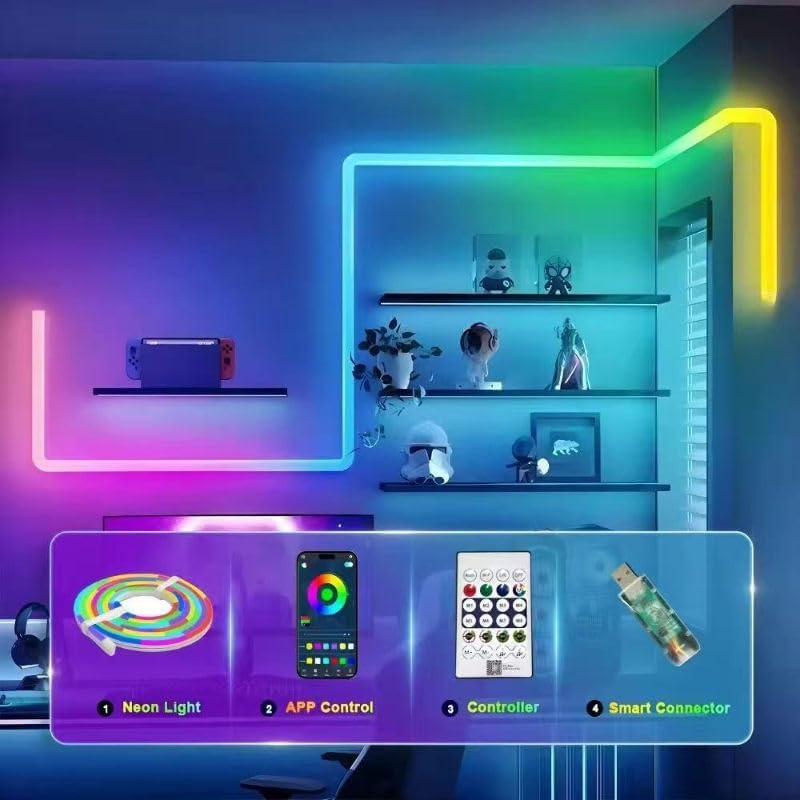 AROPRE 5 Meter Smart RGB Neon LED Strip Lights with App & Remote | Music Sync Rope Light for Room, Gaming, Party, Diwali & Home Decoration