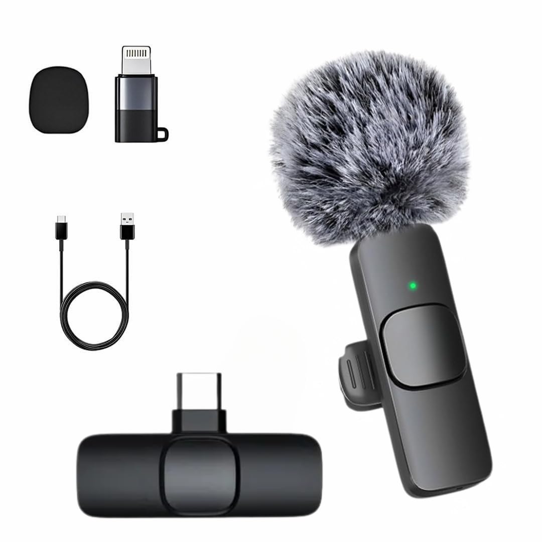 AROPRE Furry K8 Wireless Lavalier Microphone, Bluetooth Collar Microphone for Type-C Android, Noise Canceling Mic for Vlogging, Clip-On for YouTube, Singing, Video Recording, Podcasting