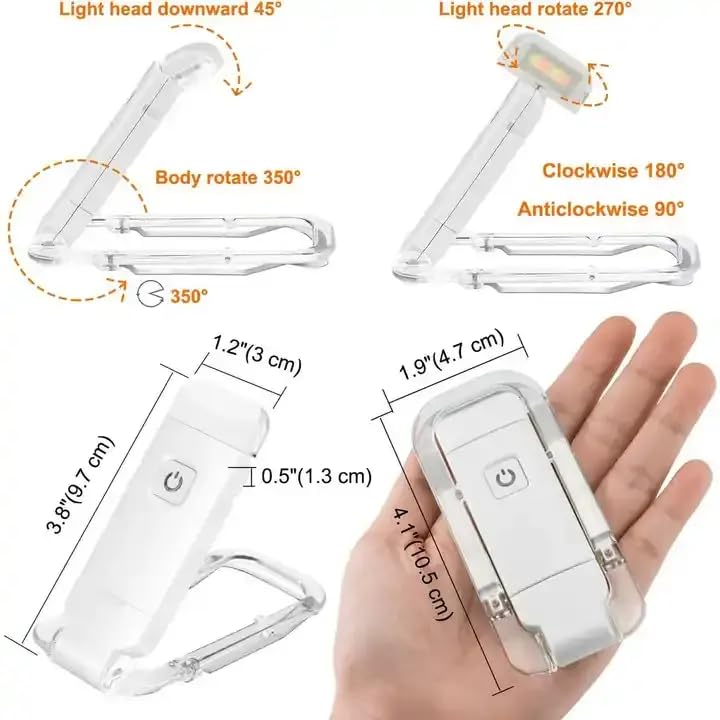 AROPRE Book Lamp for Students, USB Rechargeable LED Study Light, 3 Brightness & Color Modes, Clip-On, Portable & Eye-Friendly (White)