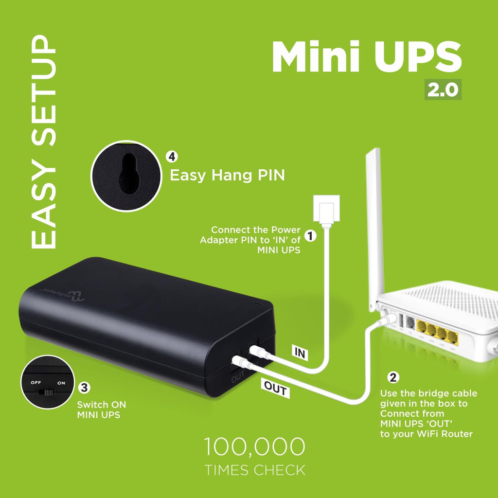 Multybyte 12V Mini UPS for Wi-Fi Router – Up to 5-Hour Backup | Router Backup Battery | Smart Power Protection | Compact & Easy Setup | Compatible with Jio, Airtel, Tenda