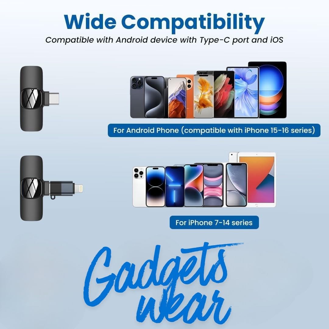 AROPRE Furry K8 Wireless Lavalier Microphone, Bluetooth Collar Microphone for Type-C Android, Noise Canceling Mic for Vlogging, Clip-On for YouTube, Singing, Video Recording, Podcasting