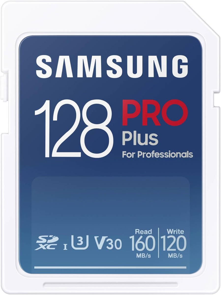 Samsung PRO Plus Full Size 128GB SDXC Memory Card + Reader, Up to 180 MB/s | Full HD & 4K UHD, UHS-I, C10, U3, V30 for DSLR, Mirrorless Cameras, PCs (MB-SD128SB/AM)