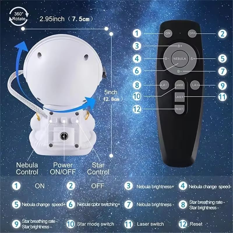 AROPRE Astronaut Galaxy Projector Night Light – 360° Rotating Nebula Star Projector with Remote, Timer & Adjustable Head – LED Space Lamp for Kids’ Bedroom, Home & Party Décor (Guitar Astronaut)