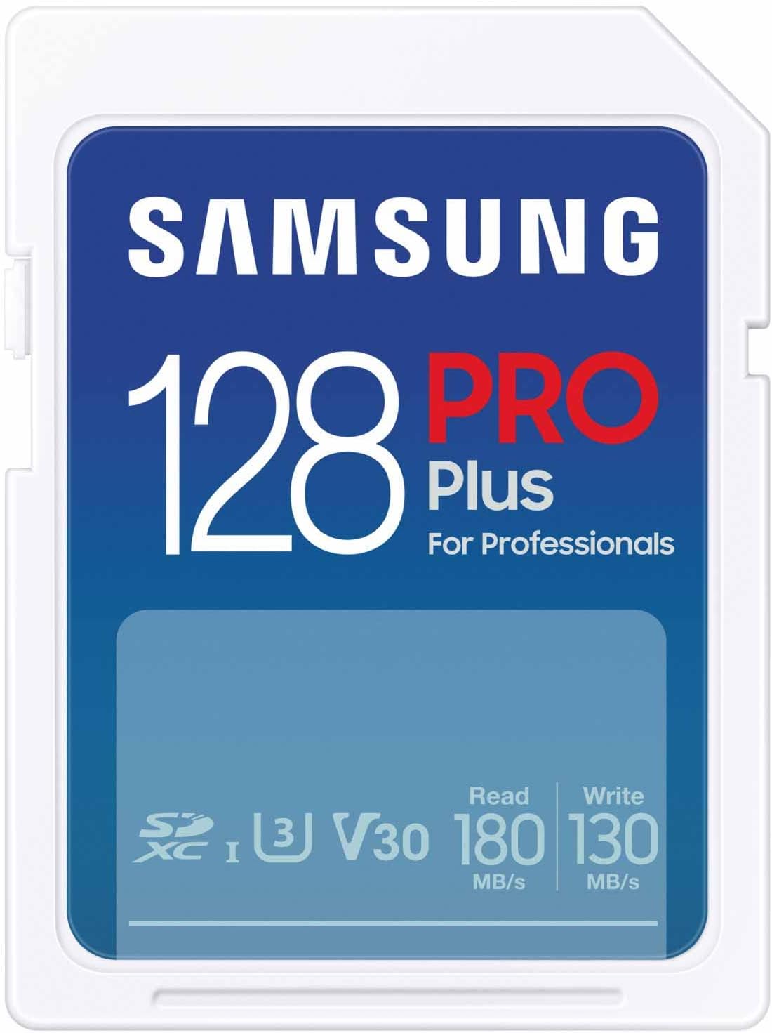 Samsung PRO Plus Full Size 128GB SDXC Memory Card + Reader, Up to 180 MB/s | Full HD & 4K UHD, UHS-I, C10, U3, V30 for DSLR, Mirrorless Cameras, PCs (MB-SD128SB/AM)