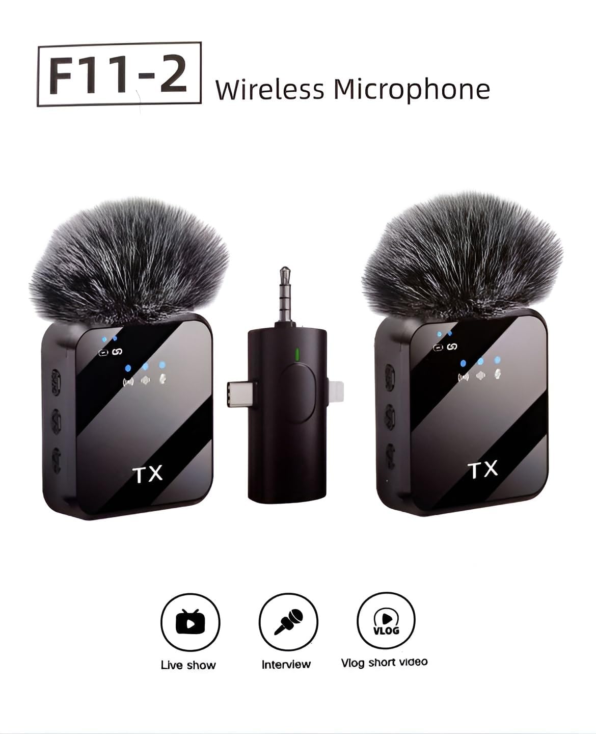 ZODUCT F11-2 Wireless Lavalier Microphone 3-in-1 Type C & Lightning Noise Cancelling Collar Mic for Video Recording, Vlogging, YouTube, Live Streaming, Online Teaching & Interviews