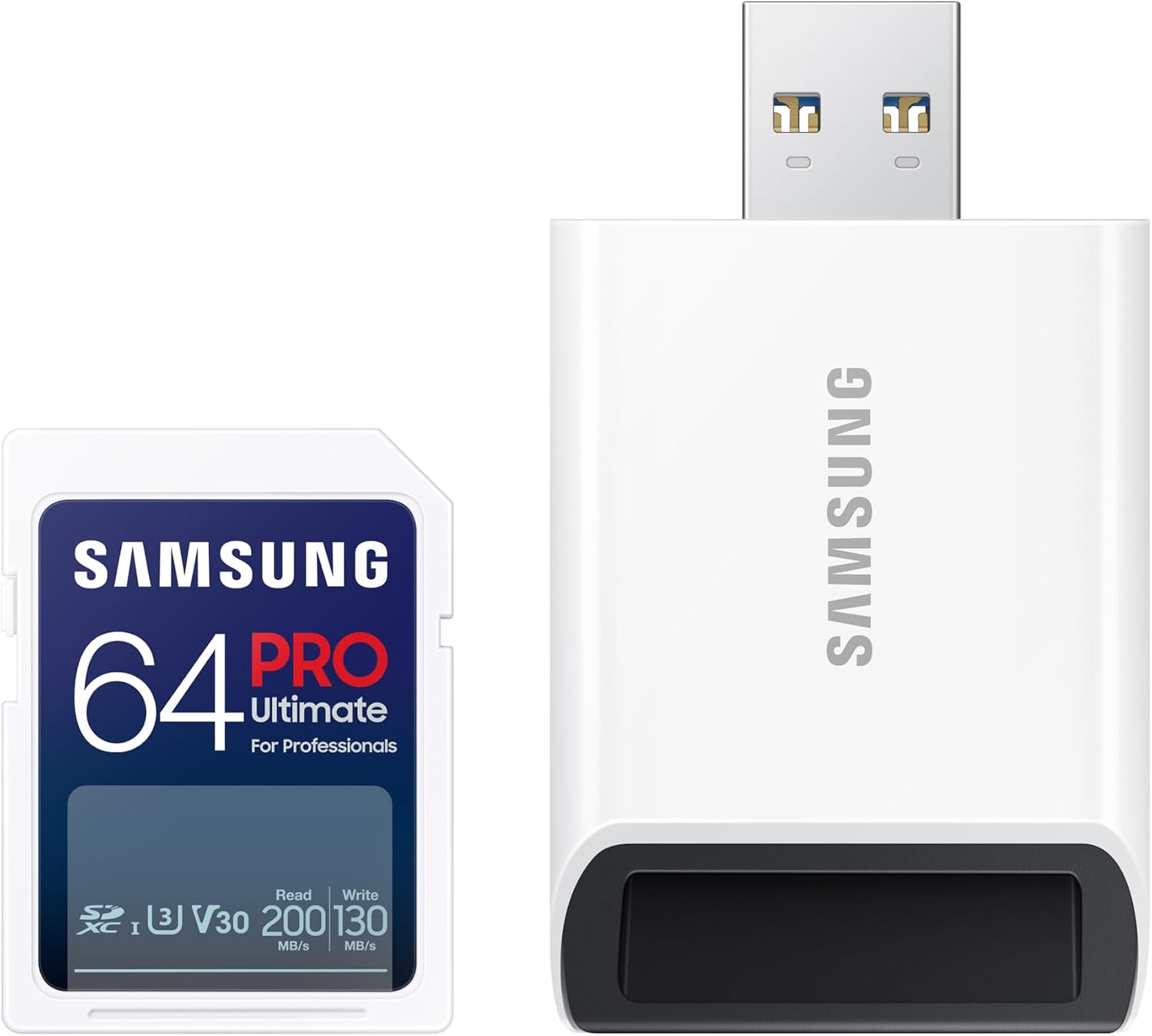 Samsung PRO Plus Full Size 128GB SDXC Memory Card + Reader, Up to 180 MB/s | Full HD & 4K UHD, UHS-I, C10, U3, V30 for DSLR, Mirrorless Cameras, PCs (MB-SD128SB/AM)