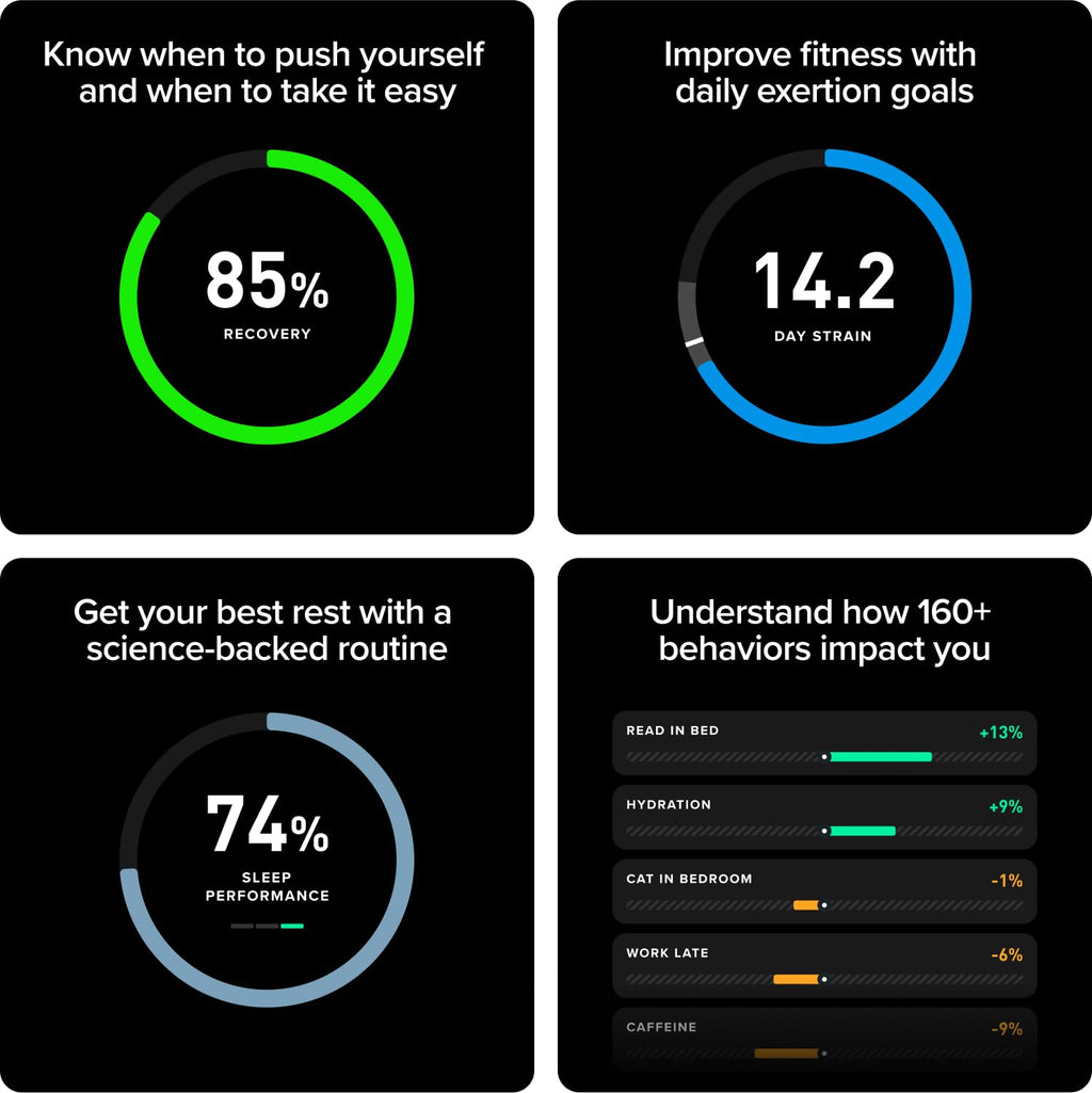 WHOOP One – 12-Month Membership – 5.0 Health and Fitness Wearable – 24/7 Activity Tracker with VO2 Max, Sleep Tracking, Personalized Coaching, Menstrual Cycle Insights – 14+ Days Battery Life