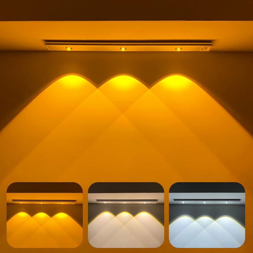 AROPRE 40cm Motion Sensor Under Cabinet LED, 400mAh Battery, Dimmable USB Rechargeable Closet Lamp, Wireless Stick-On for Wardrobe, Kitchen, Stairs (Pack of 1) Yellow