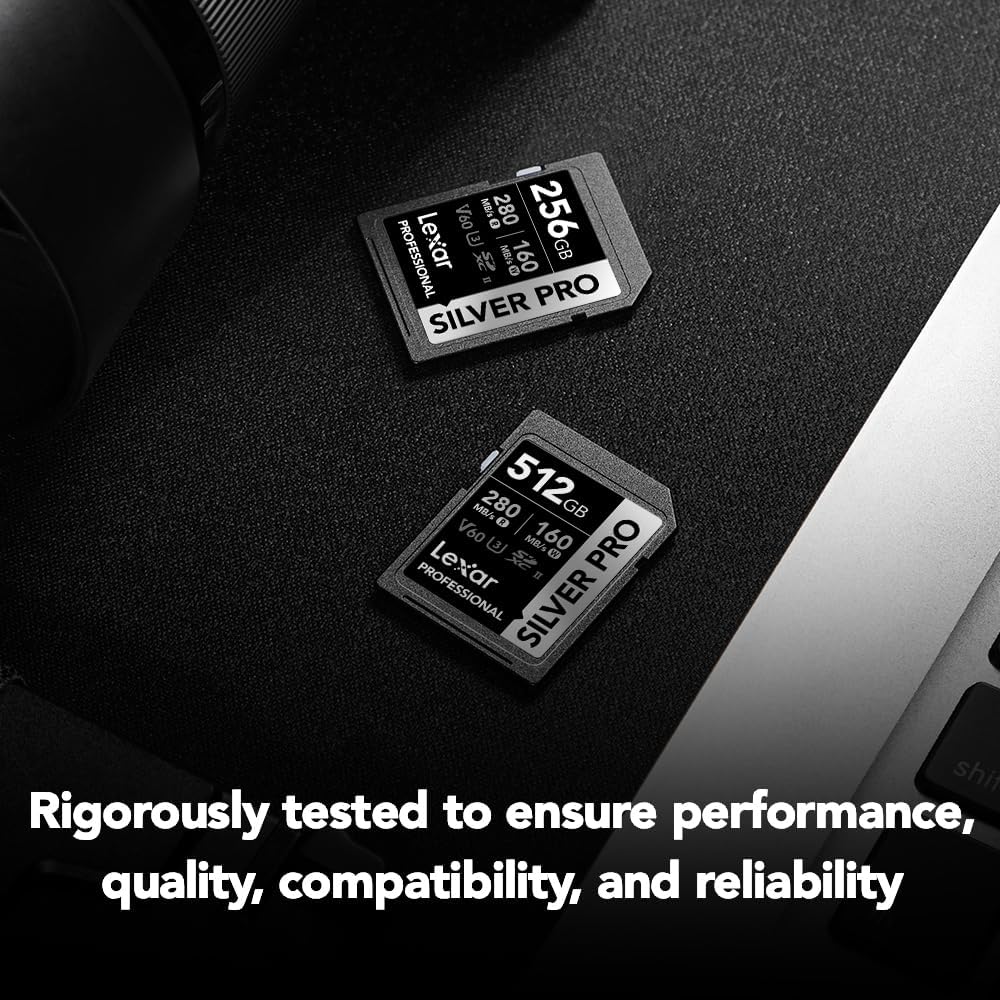 Lexar 128GB Silver PRO SD Memory Card, 280MB/s Read, 4K, V60, U3, UHS-II | Compatible w/ Canon, Sony, Nikon, Ideal for Professional Photographer, Videographer, Enthusiast, LSDSIPR128G-BNNNU