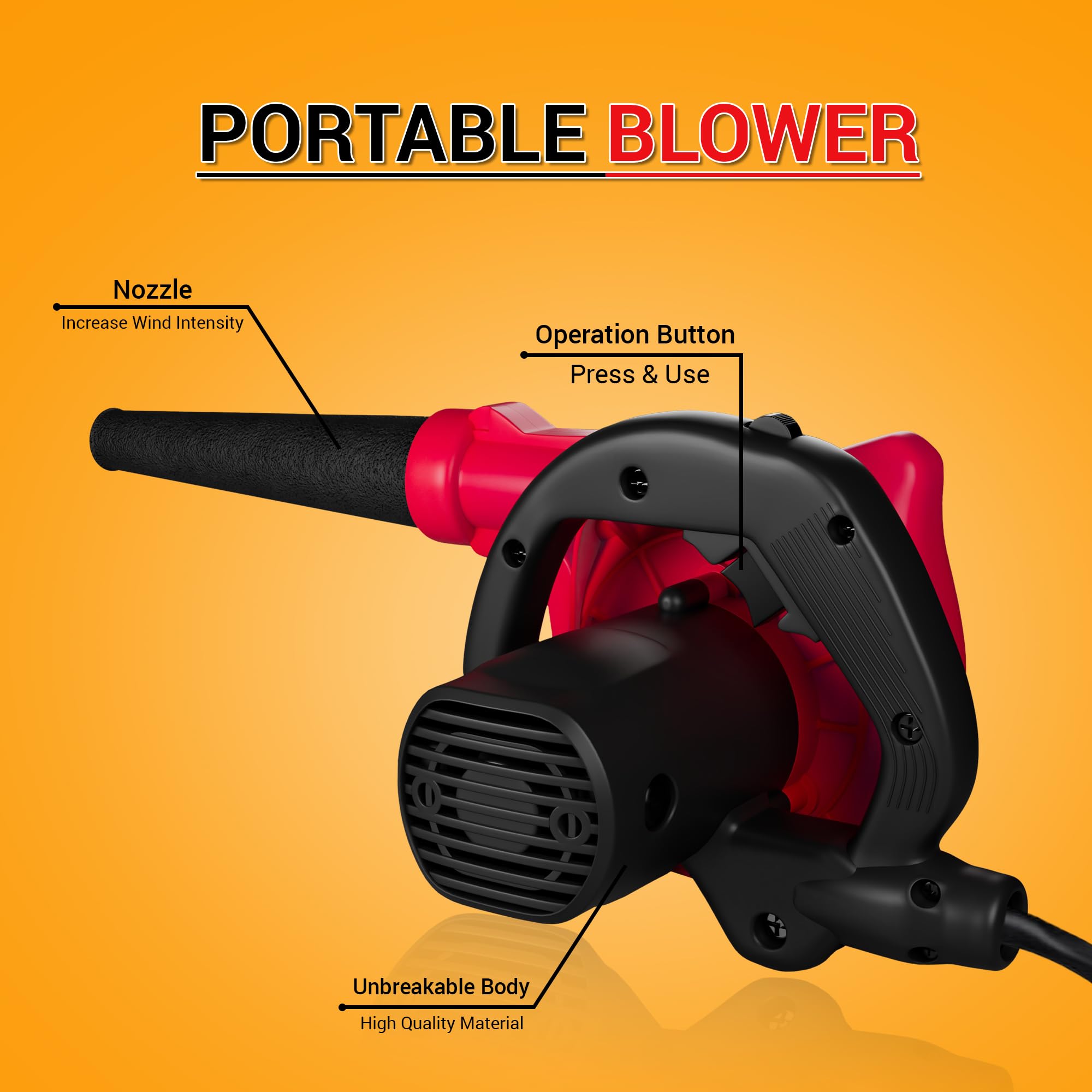 Multybyte Thunder 650W Electric Air Blower | 17000 RPM Motor, Variable Speed, Lock-On Switch, Anti-Vibration | 3.5 m³/min Airflow Dust Cleaner for Car, Computer, Home, Garden & Leaf Blower Machine