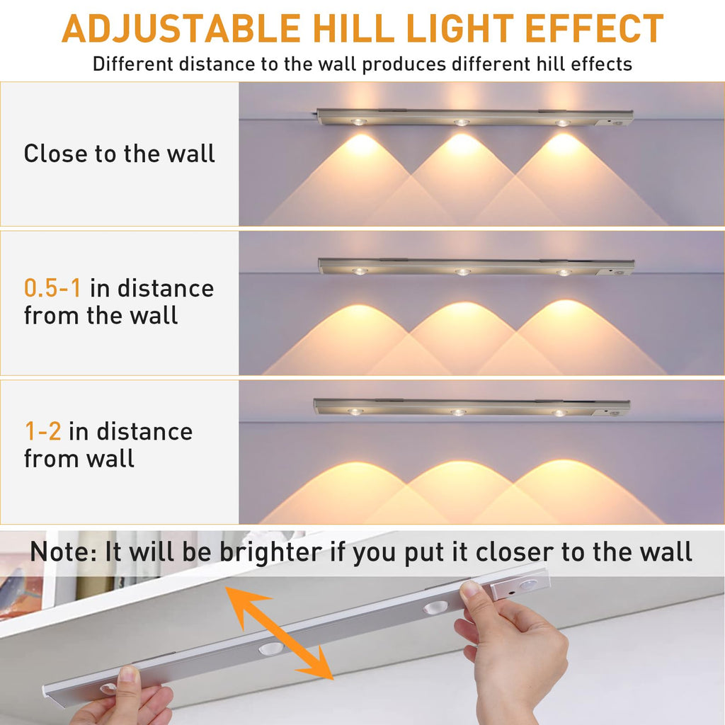 AROPRE 40cm Motion Sensor Under Cabinet LED, 400mAh Battery, Dimmable USB Rechargeable Closet Lamp, Wireless Stick-On for Wardrobe, Kitchen, Stairs (Pack of 1) Yellow