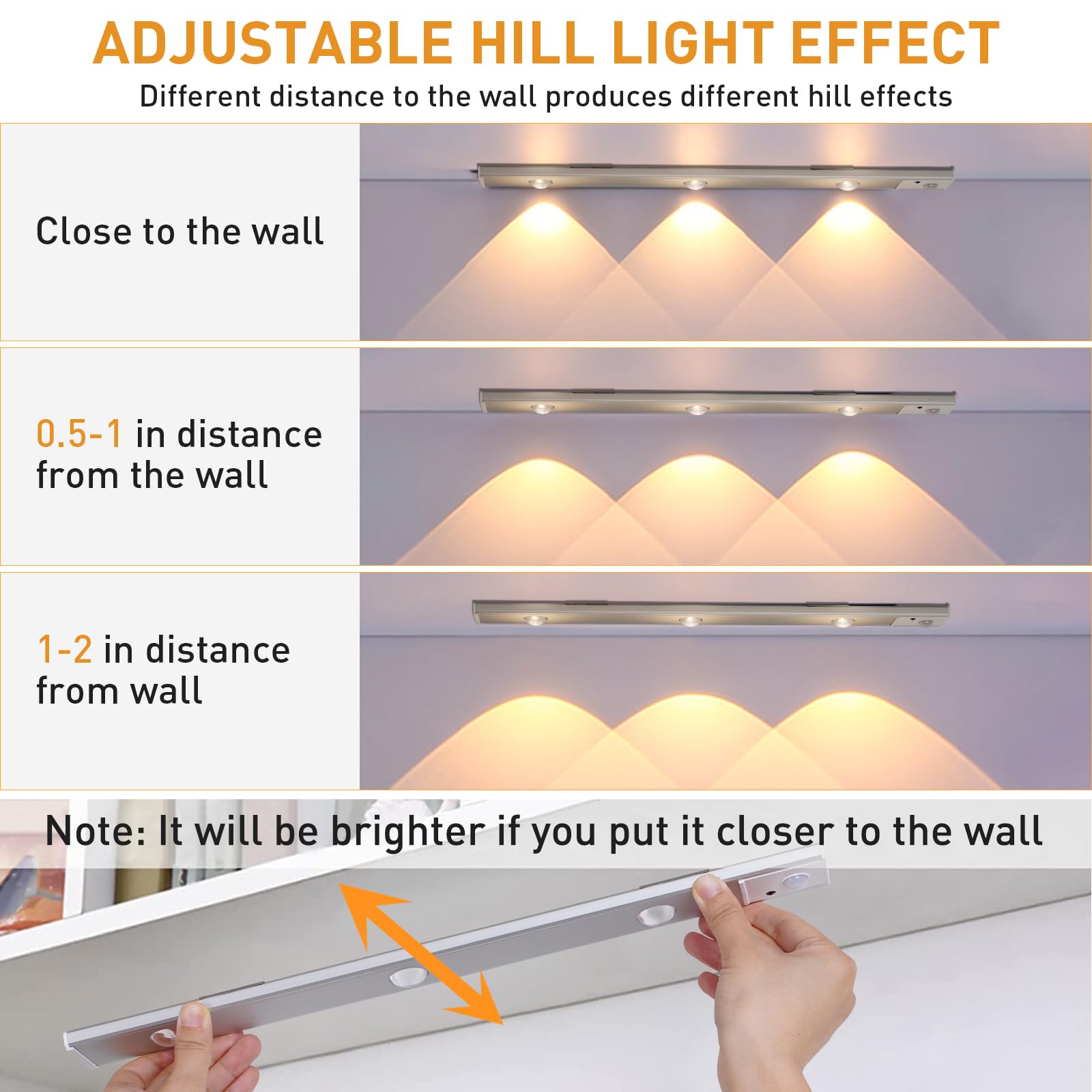 AROPRE 40cm Motion Sensor Under Cabinet LED, 400mAh Battery, Dimmable USB Rechargeable Closet Lamp, Wireless Stick-On for Wardrobe, Kitchen, Stairs (Pack of 1) Yellow