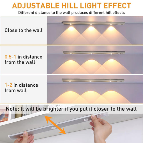 AROPRE 40cm Motion Sensor Under Cabinet LED, 400mAh Battery, Dimmable USB Rechargeable Closet Lamp, Wireless Stick-On for Wardrobe, Kitchen, Stairs (Pack of 1) Yellow