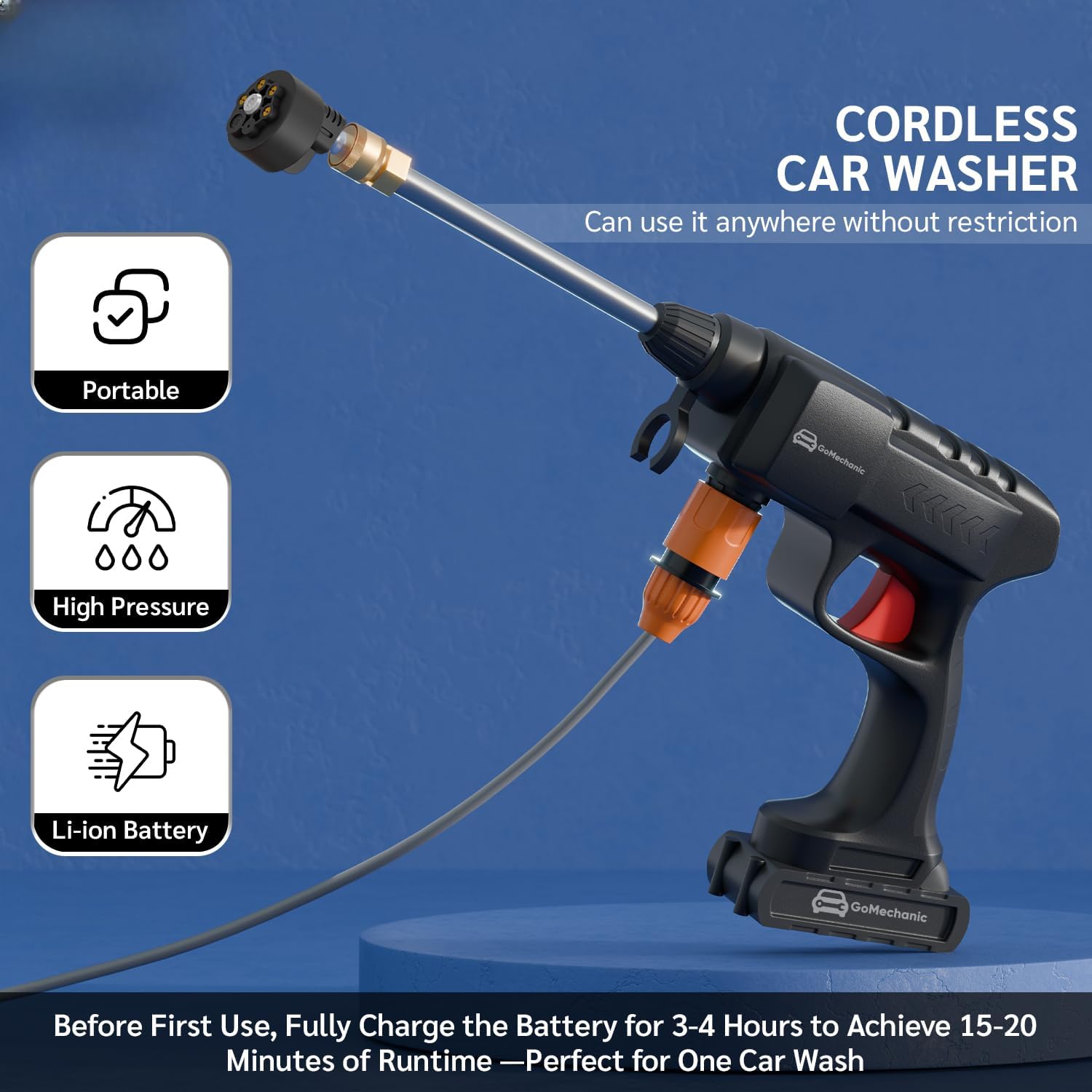 Car Washer High Pressure Gun Rechargeable with 2 Batteries | 1 Year Warranty | Pressure Washer for Car | Car Washing Pump | Water Pressure Gun for Car Wash | Gardening, Cleaning