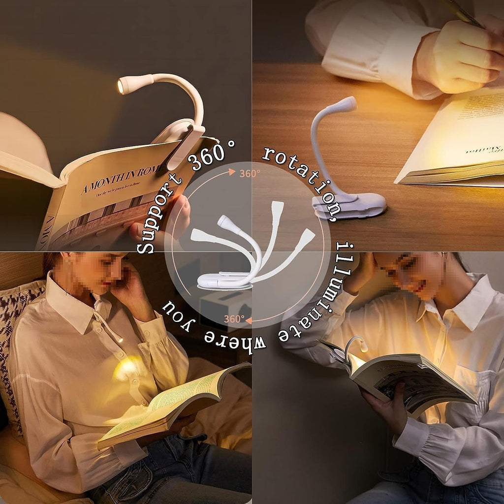 AROPRE Mini Clip-On Reading Lamp – USB Rechargeable, Eye-Caring Night Light with 3 Light Modes, Special Folding Design, Perfect for Students (White)