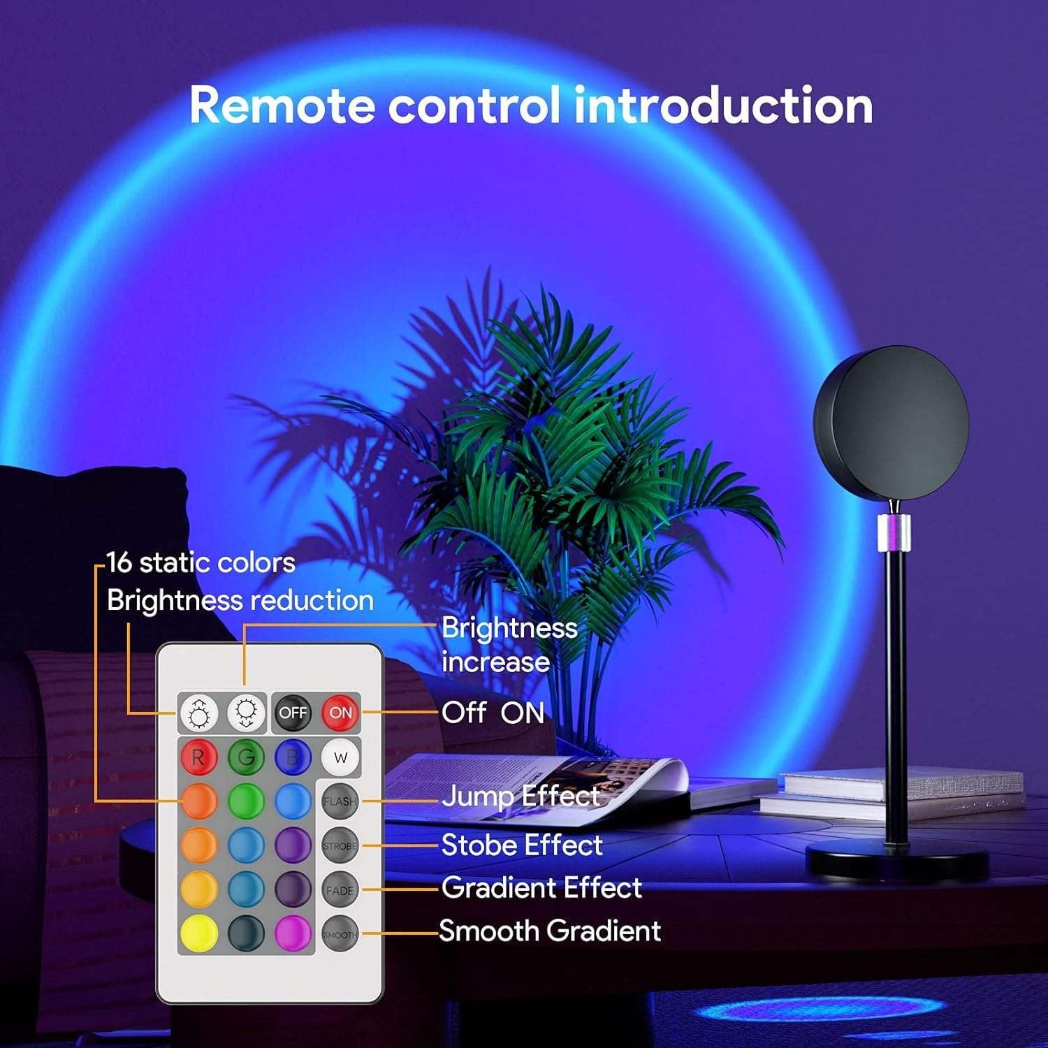 AROPRE RGB Sunset Projection Lamp – 16 Color Modes LED Night Light with Remote for Bedroom, Romantic Decor, Valentine Day Gift, Love Gift for Her, Couple Gift, Ambient Mood Lighting