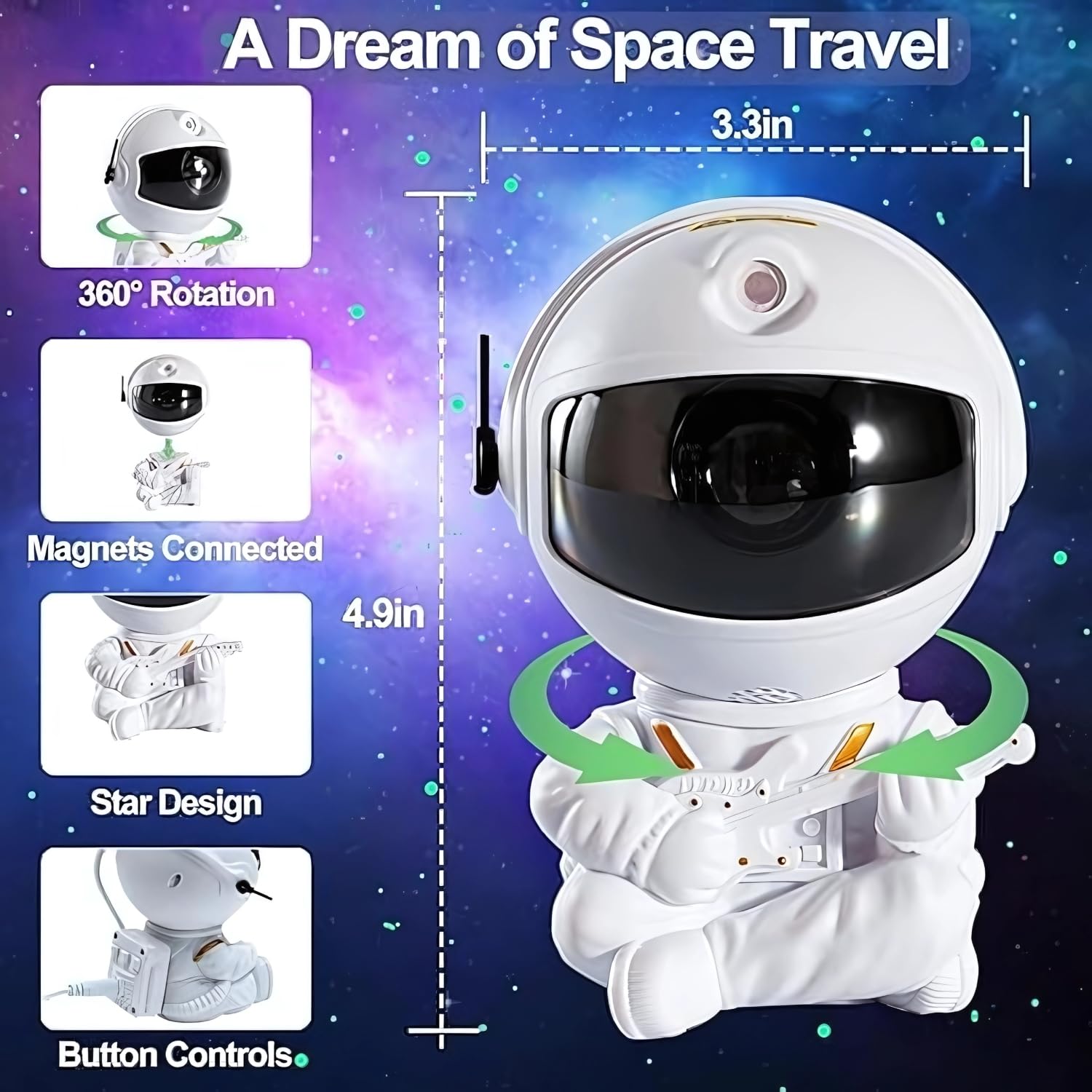 AROPRE Astronaut Galaxy Projector Night Light – 360° Rotating Nebula Star Projector with Remote, Timer & Adjustable Head – LED Space Lamp for Kids’ Bedroom, Home & Party Décor (Guitar Astronaut)