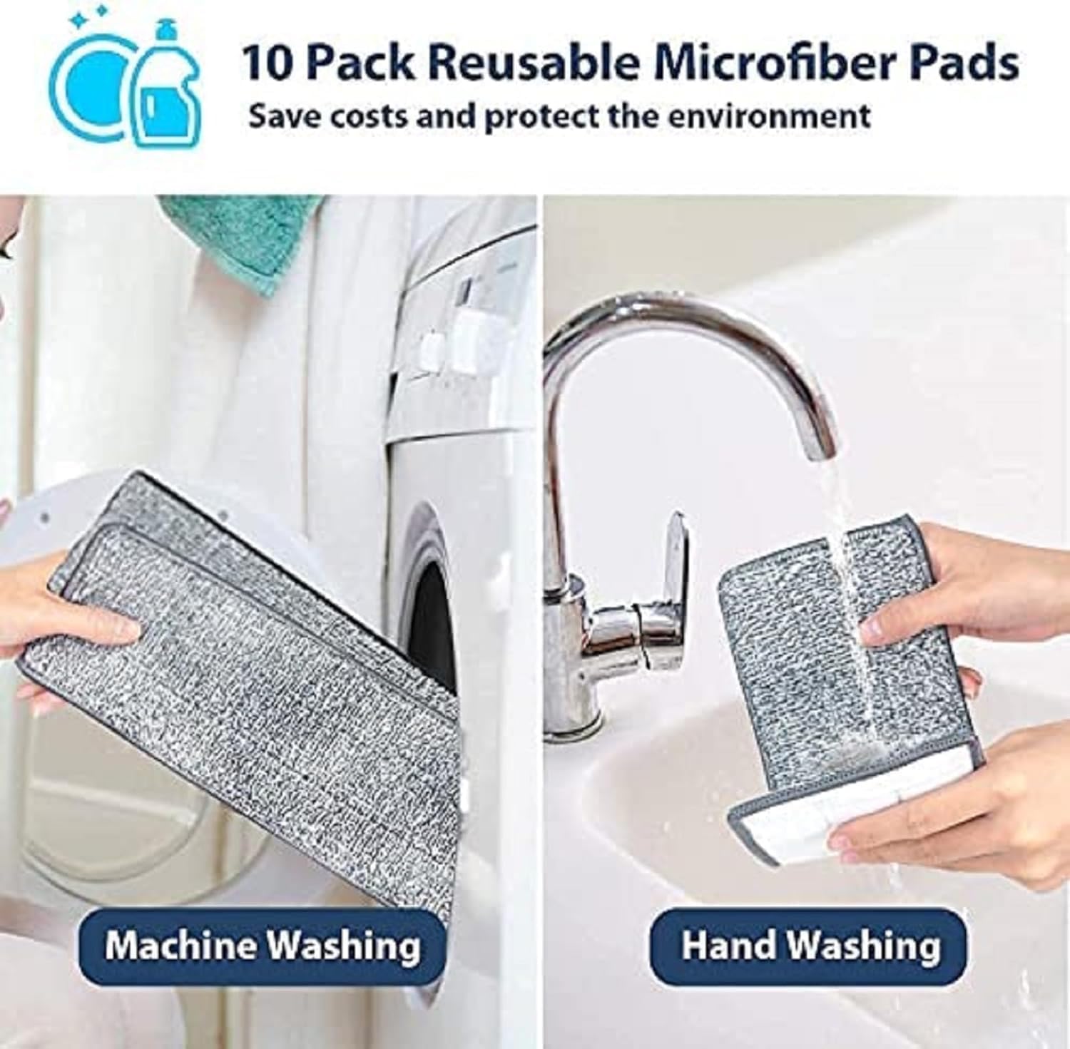 AROPRE Microfiber, Stainless Steel Mop Heavy Quality Floor Mop With Bucket, Flexible Kitchen Tap Flat Squeeze Cleaning Supplies 360 Flexible Head/2 Reusable Pads Clean Home Floor Cleaners (White)