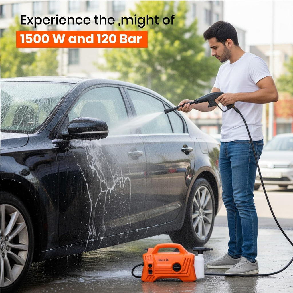 IBELL NANOJET High Pressure Washer, 1500W Motor, 120 Bar Car Washer High Pressure Gun, 6.2 L/Min Flow, 5M Hose, Portable Pressure Washer for Car, Bike, Home & Outdoor Cleaning