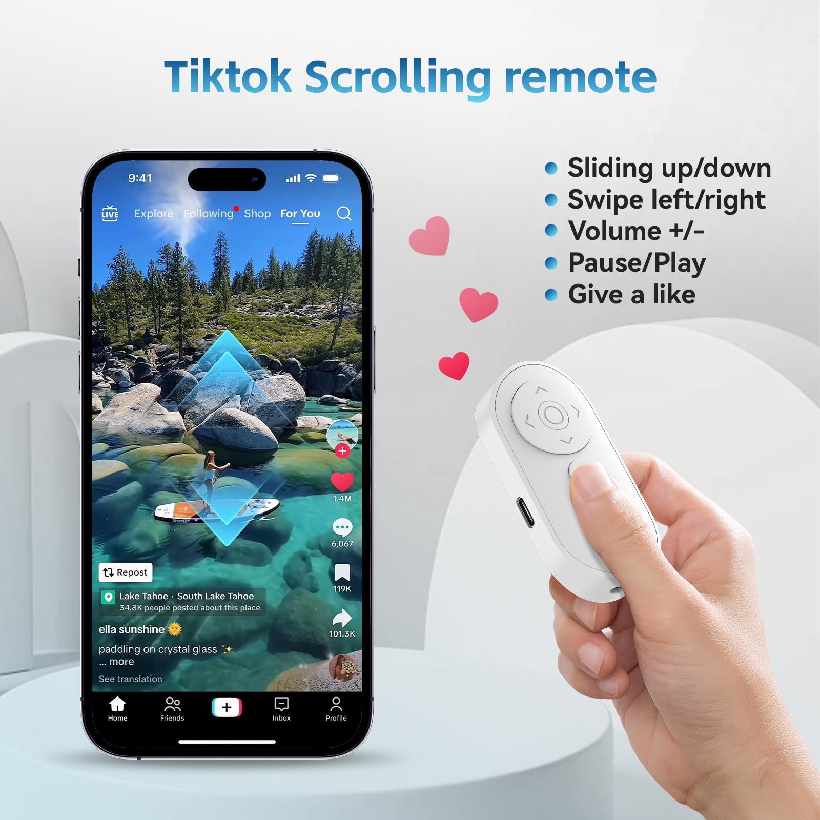 Bluetooth Camera Remote Shutter with Zoom and Switch for Photo and Vlogging,Wireless Video Scrolling Remote for iOS & Android Smartphone, Page Turner for E-Book Cellphone Remote Clicker for Tiktok