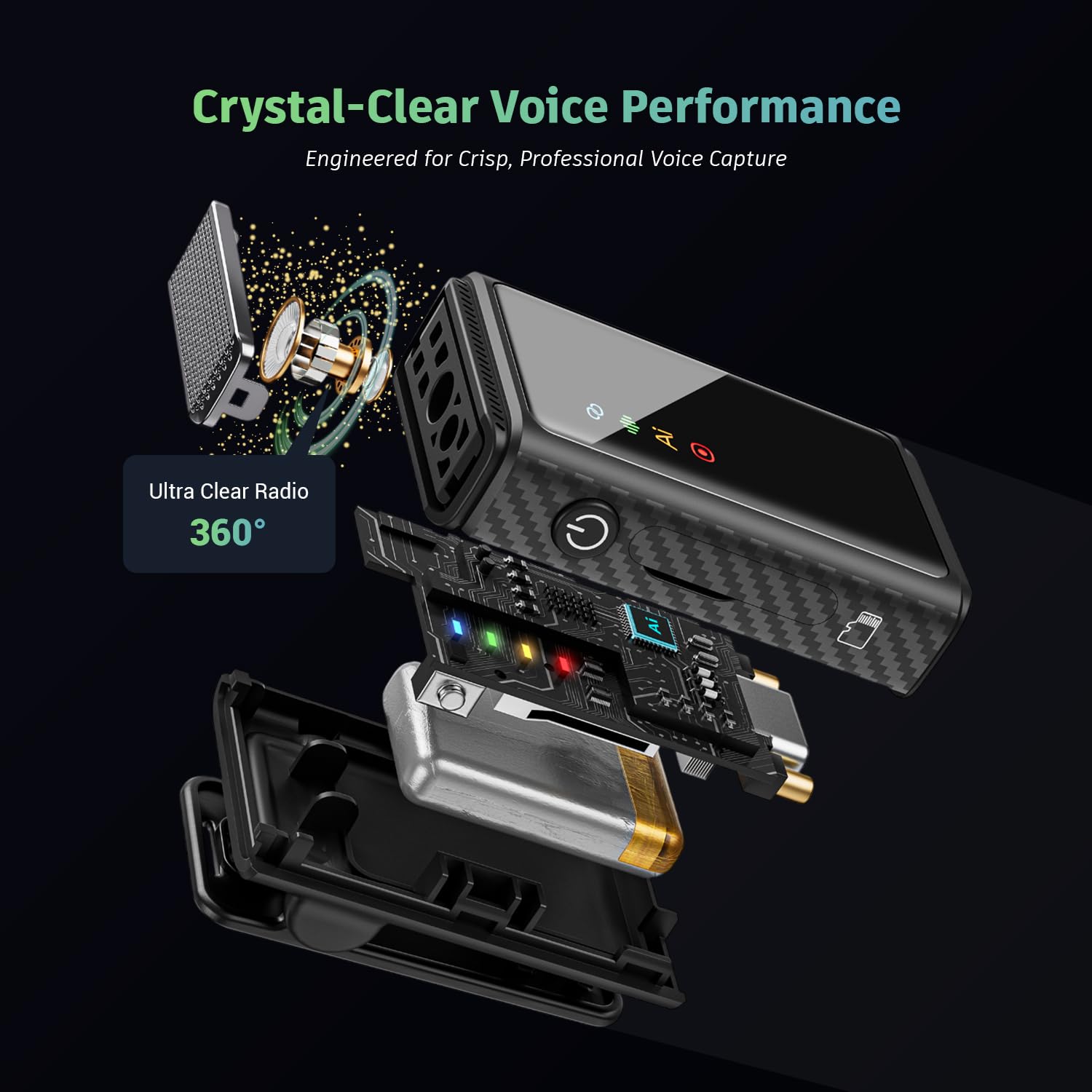 AROPRE Swing Wireless Microphone with Noise Cancellation, Collar Mic for YouTube Video Recording and Vlogging, Wireless Mic Compatible with DSLR, iOS and Android
