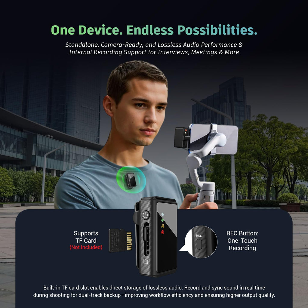 AROPRE Swing Wireless Microphone with Noise Cancellation, Collar Mic for YouTube Video Recording and Vlogging, Wireless Mic Compatible with DSLR, iOS and Android