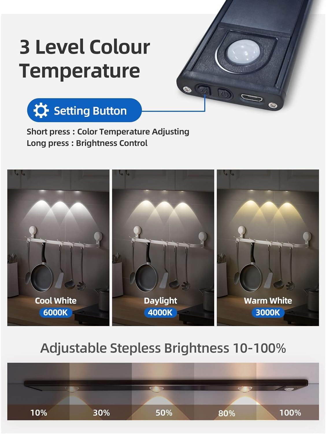 AROPRE 40cm Motion Sensor Under Cabinet LED, 400mAh Battery, Dimmable USB Rechargeable Closet Lamp, Wireless Stick-On for Wardrobe, Kitchen, Stairs (Pack of 1) Yellow