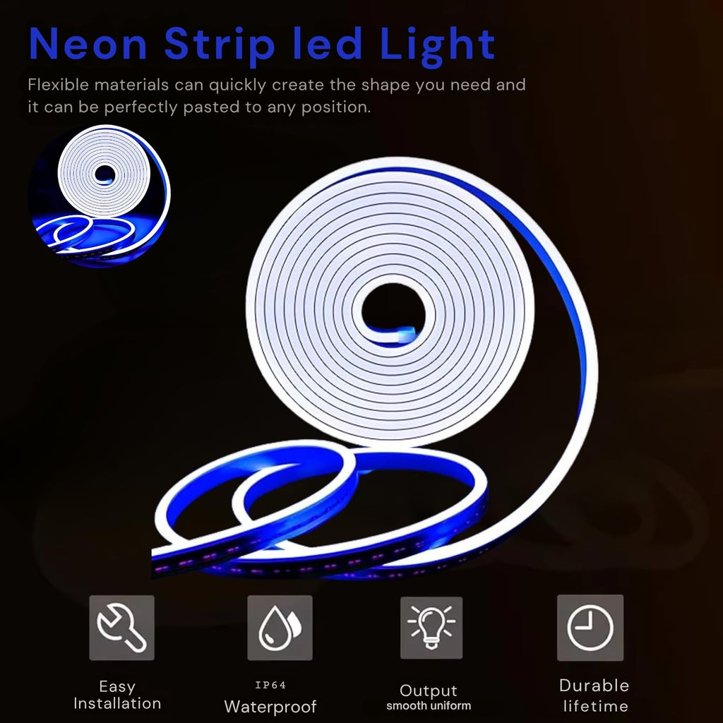 AROPRE 4 Meter LED Neon Strip Light – Blue | Plug-in Powered Flexible Waterproof Rope Light DC 5V | Ambient LED Lighting for Home, Bedroom, DIY Decor, Party & Gaming Room