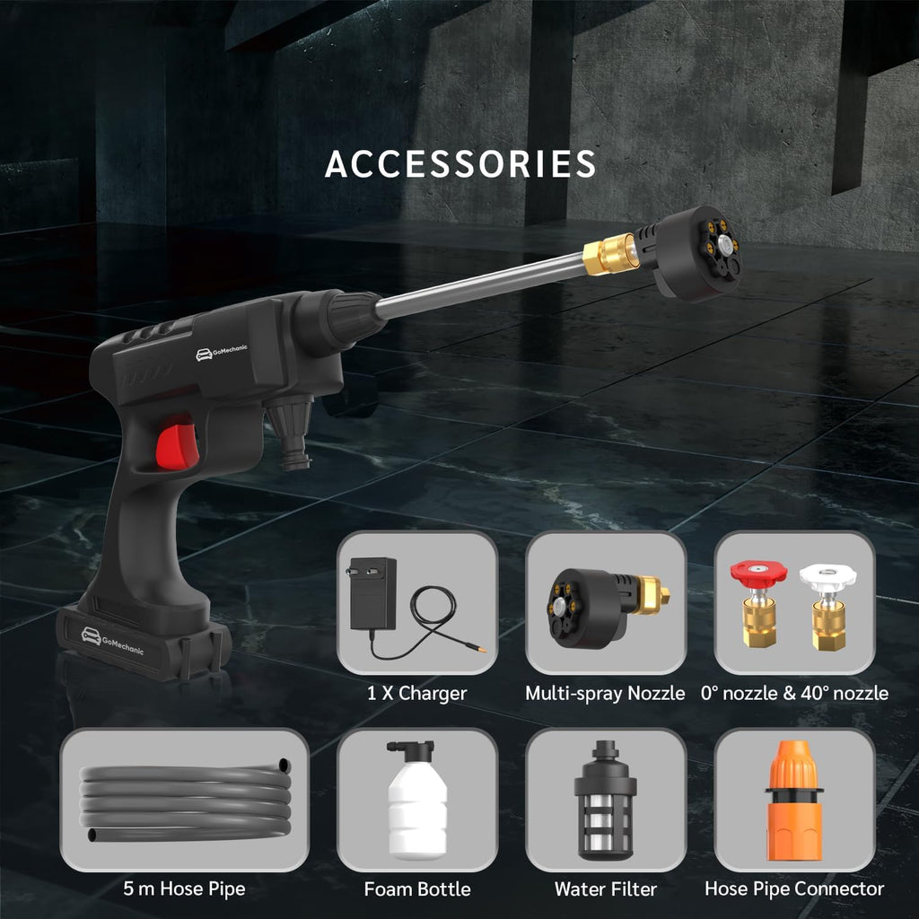 Car Washer High Pressure Gun Rechargeable with 2 Batteries | 1 Year Warranty | Pressure Washer for Car | Car Washing Pump | Water Pressure Gun for Car Wash | Gardening, Cleaning