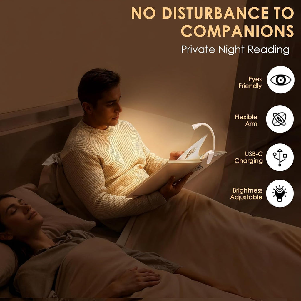 AROPRE Mini Clip-On Reading Lamp – USB Rechargeable, Eye-Caring Night Light with 3 Light Modes, Special Folding Design, Perfect for Students (White)
