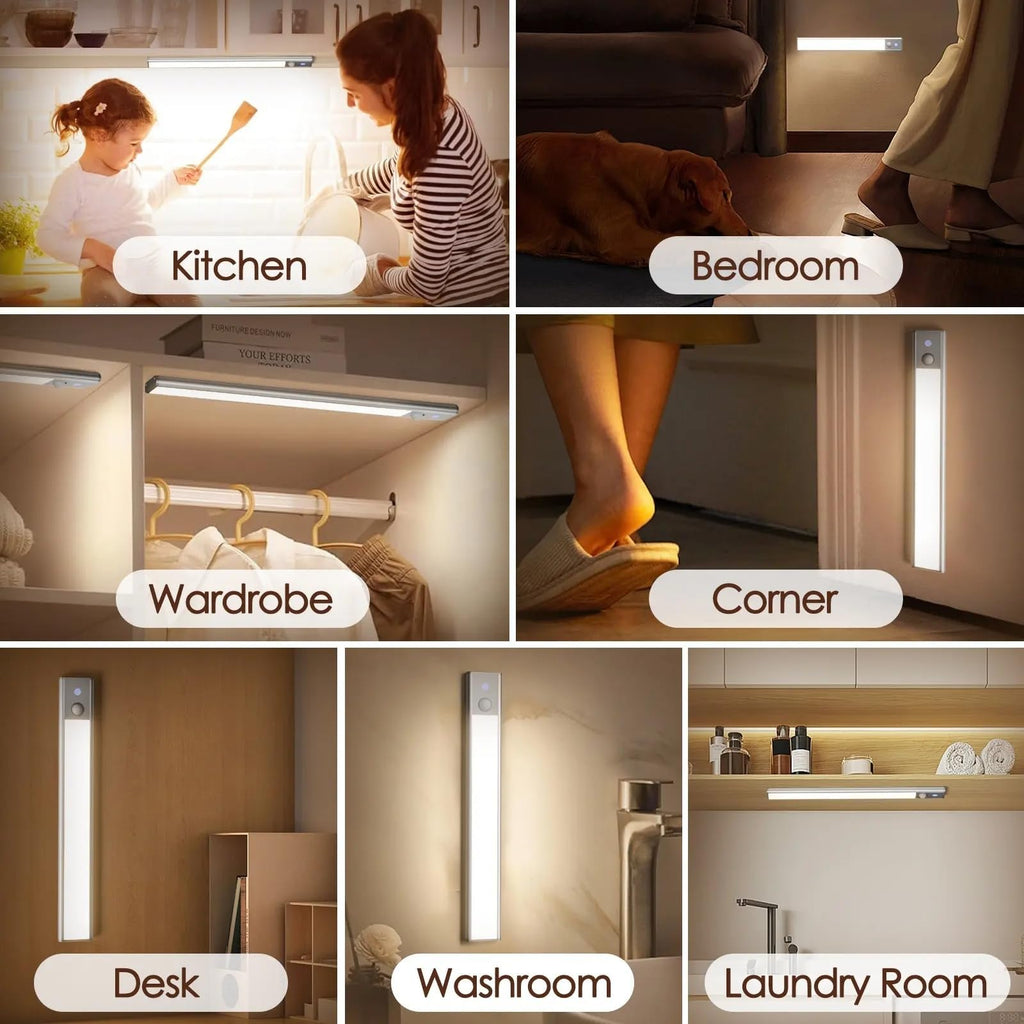 AROPRE Rechargeable Motion Sensor LED Light 40cm | Magnetic Under Cabinet Light with 3 Modes & 1200mAh Battery | Wireless Closet Light for Wardrobe & Kitchen