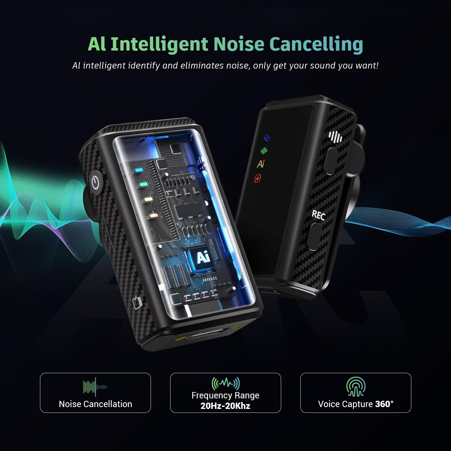 AROPRE Swing Wireless Microphone with Noise Cancellation, Collar Mic for YouTube Video Recording and Vlogging, Wireless Mic Compatible with DSLR, iOS and Android