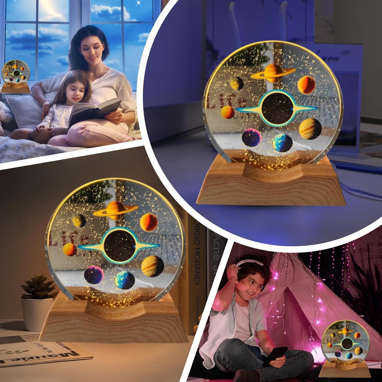 AROPRE 3D Acrylic LED Night Light – Warm White & Space Design with Durable Plastic Base, Decorative Table Lamp for Bedroom, Living Room, Kids Room, Study & Home Décor Gifting