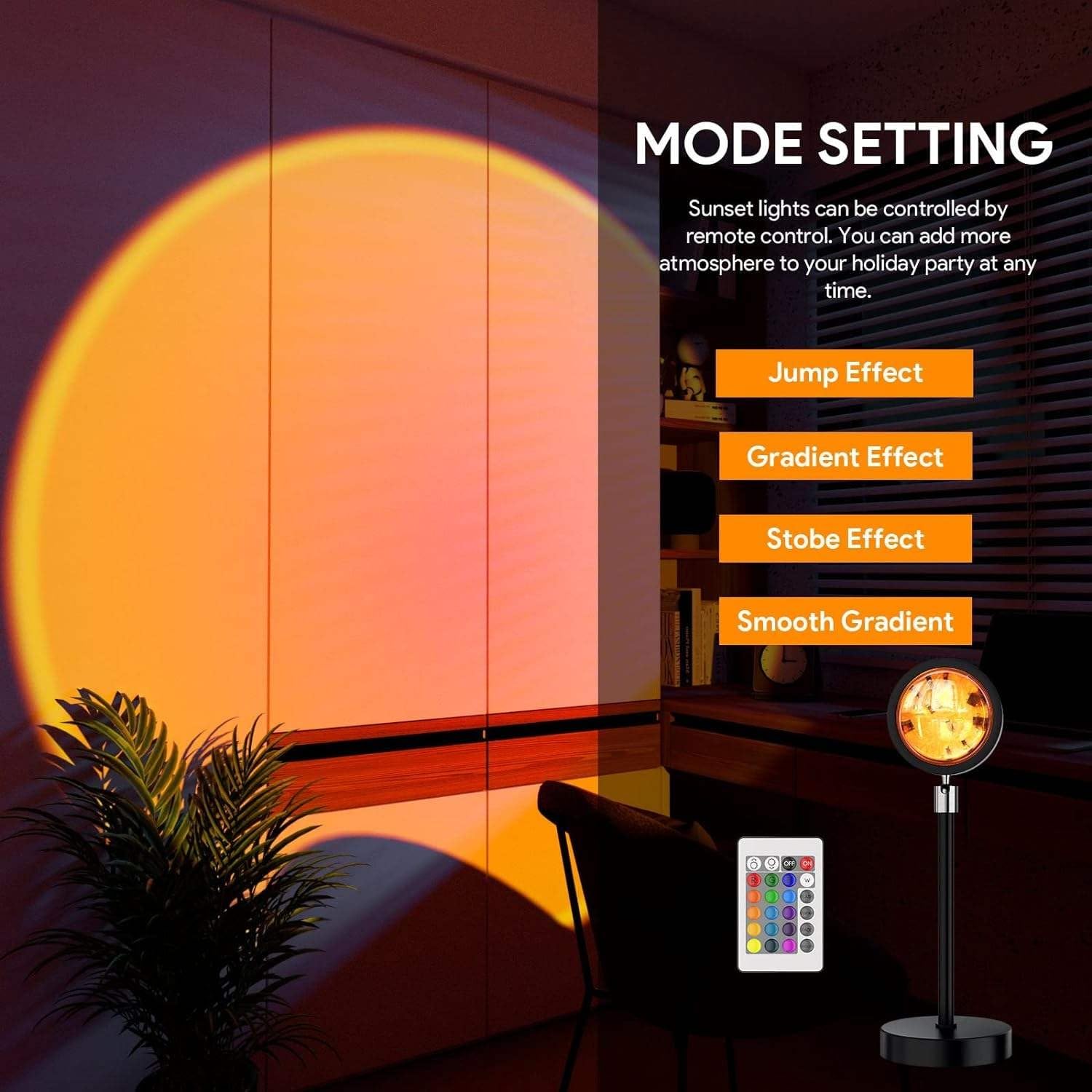 AROPRE RGB Sunset Projection Lamp – 16 Color Modes LED Night Light with Remote for Bedroom, Romantic Decor, Valentine Day Gift, Love Gift for Her, Couple Gift, Ambient Mood Lighting