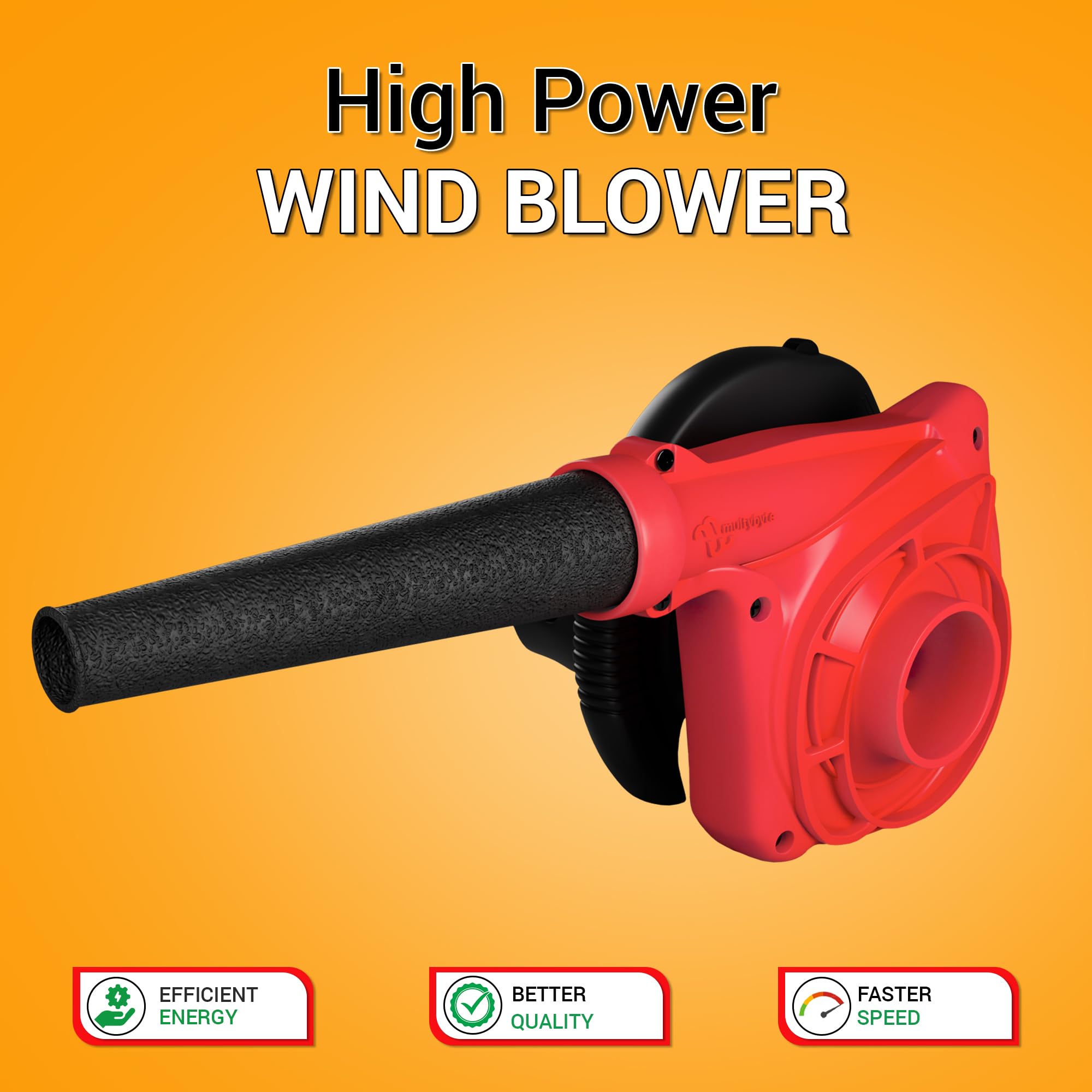 Multybyte Thunder 650W Electric Air Blower | 17000 RPM Motor, Variable Speed, Lock-On Switch, Anti-Vibration | 3.5 m³/min Airflow Dust Cleaner for Car, Computer, Home, Garden & Leaf Blower Machine