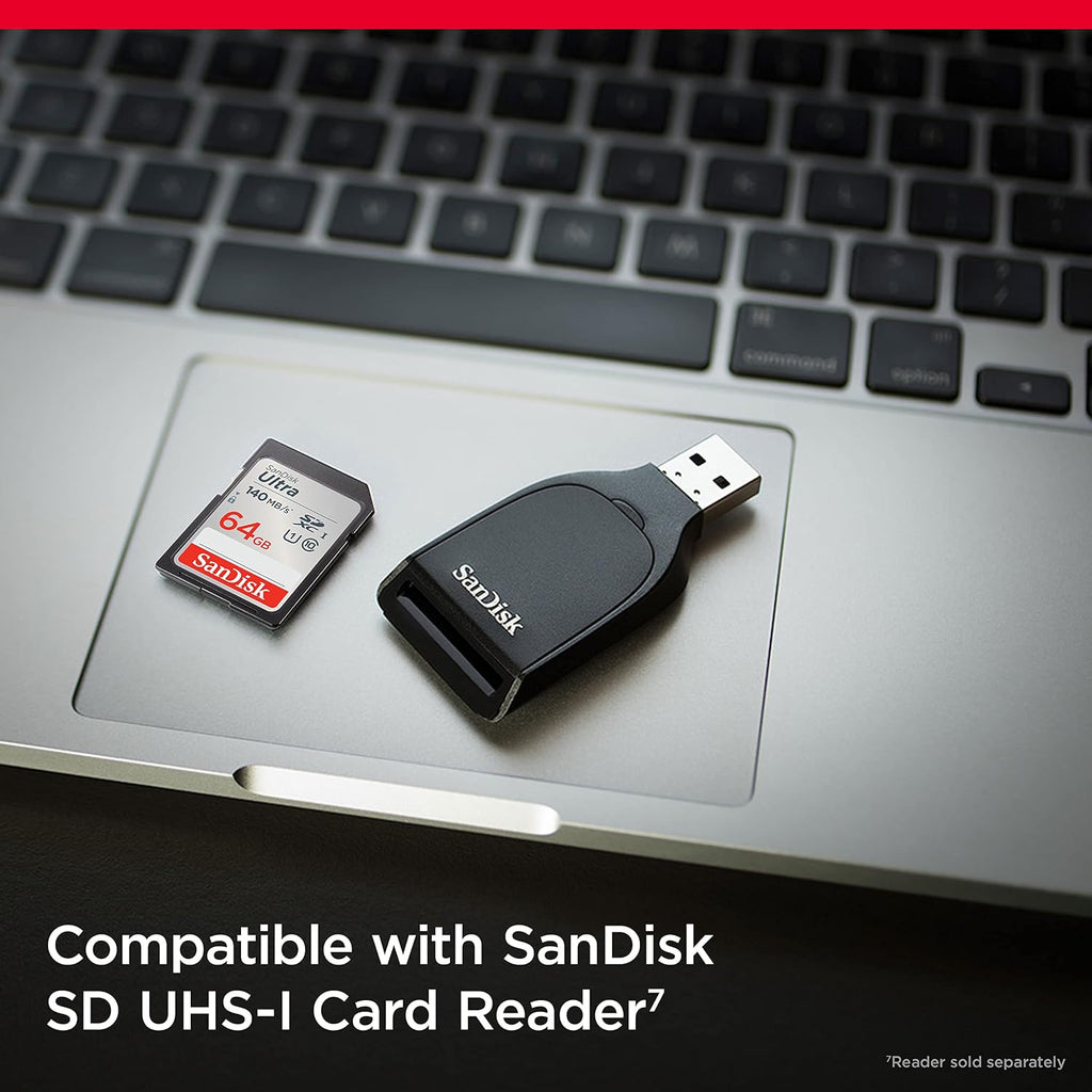 SANDISK 64GB Ultra SDXC UHS-I Memory Card - Up to 140MB/s, C10, U1, Full HD, SD Card - SDSDUNB-064G-GN6IN | Up to 140MB/s, UHS-I, U1, Class 10, Full HD video