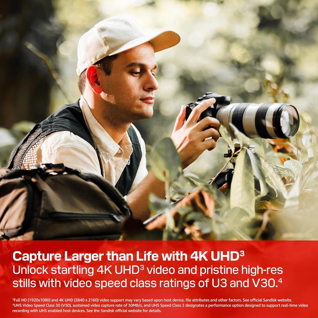 SANDISK 128GB Extreme PRO SD UHS-I Card - Up to 250MB/s Read Speed and 120MB/s Write Speed, 4K UHD, Full HD, U3, and V30 - SDSDXXJ-128G-GSCIN | UHS-I U3 SDXC card with 250MB/s read speed and V30 video class for 4K video, photography and data storage