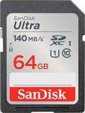 SANDISK 64GB Ultra SDXC UHS-I Memory Card - Up to 140MB/s, C10, U1, Full HD, SD Card - SDSDUNB-064G-GN6IN | Up to 140MB/s, UHS-I, U1, Class 10, Full HD video