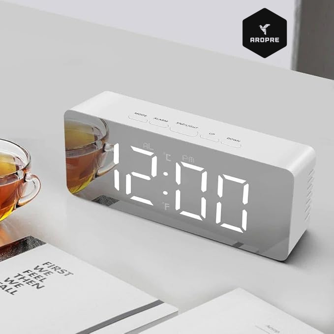 AROPRE Digital Alarm Clock Table Clock for Students, Heavy Sleepers, Bedroom, Office, Corporate | Mini Alarm Clock with Loud Sound, Automatic Sensor, Date & Temperature