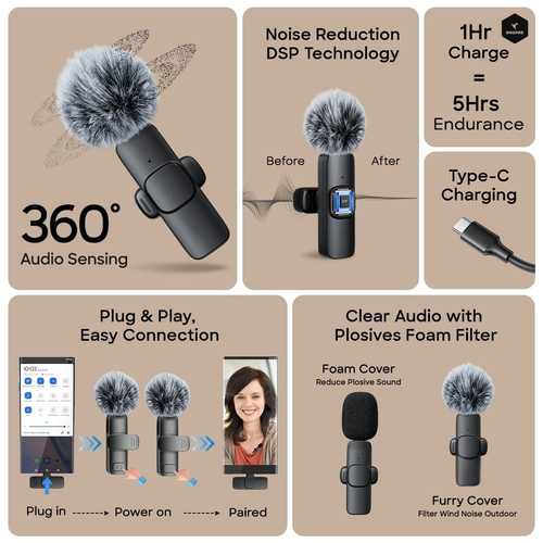 AROPRE AI K9 Professional Wireless Microphone for YouTube, AI Noise Cancelling Lavalier Mic for Video Recording, Best Wireless Mic for Content Creators