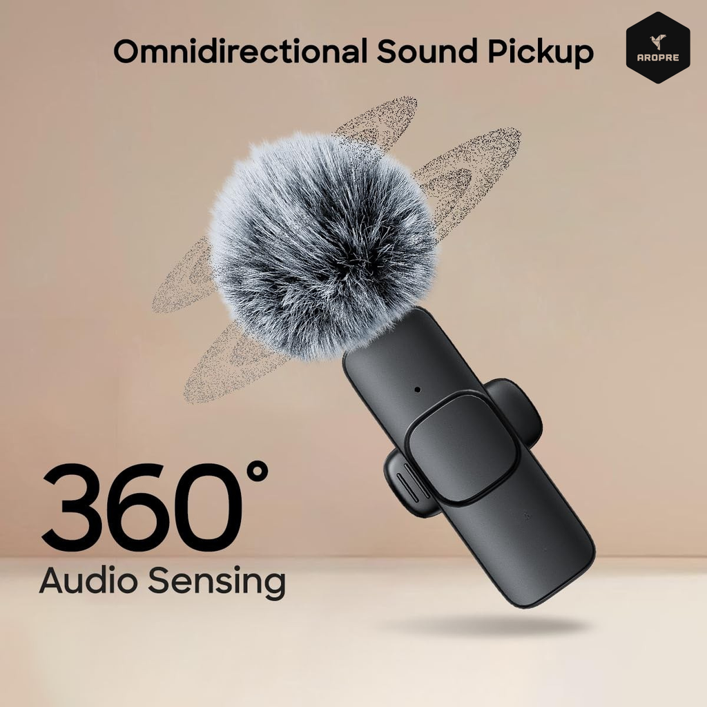 AROPRE AI K9 Professional Wireless Microphone for YouTube, AI Noise Cancelling Lavalier Mic for Video Recording, Best Wireless Mic for Content Creators