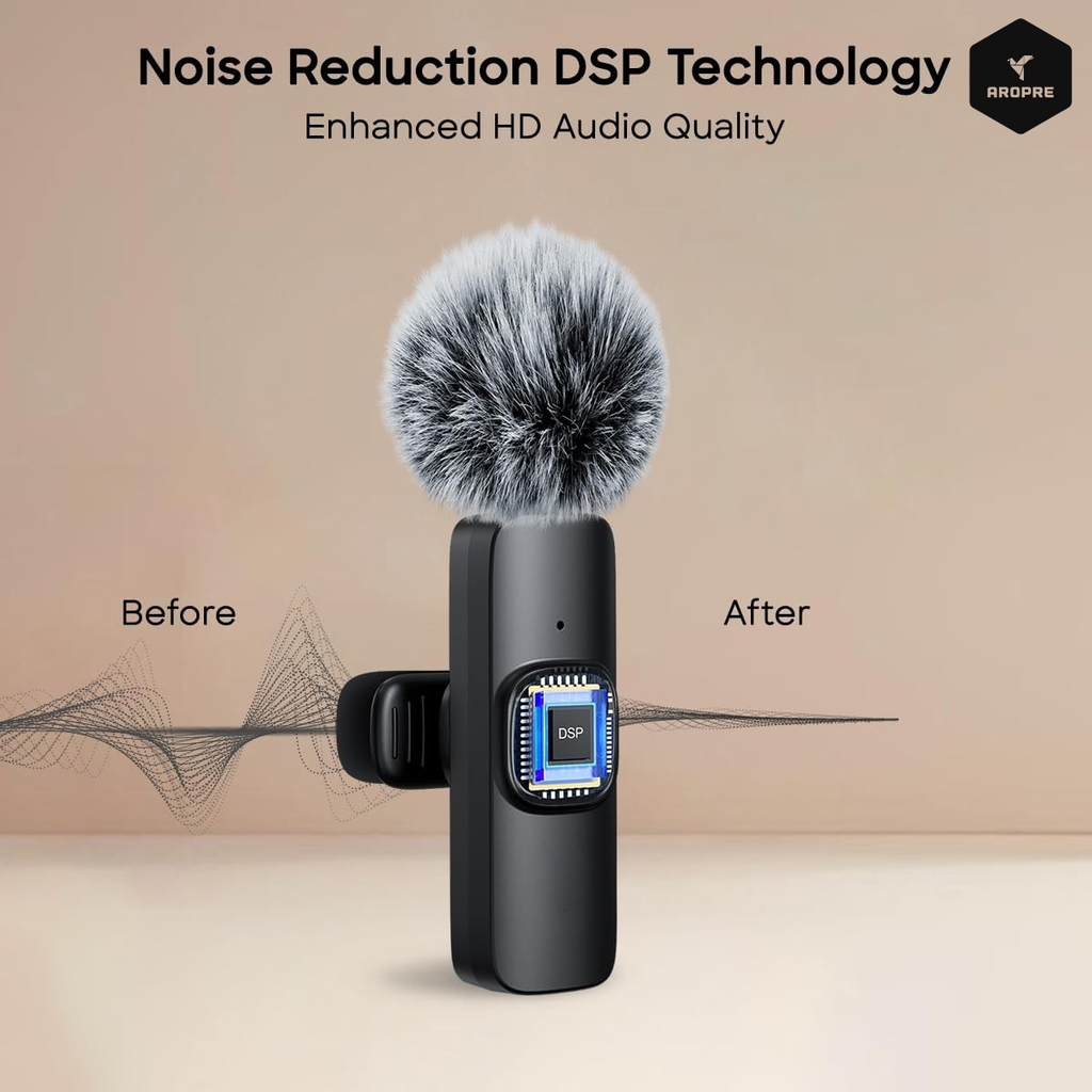 AROPRE AI K9 Professional Wireless Microphone for YouTube, AI Noise Cancelling Lavalier Mic for Video Recording, Best Wireless Mic for Content Creators