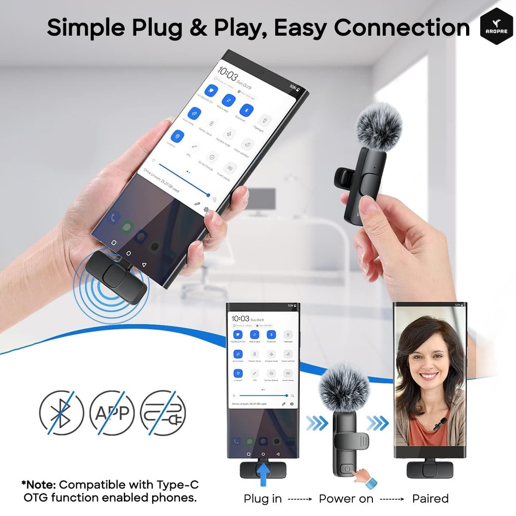 AROPRE AI K9 Professional Wireless Microphone for YouTube, AI Noise Cancelling Lavalier Mic for Video Recording, Best Wireless Mic for Content Creators