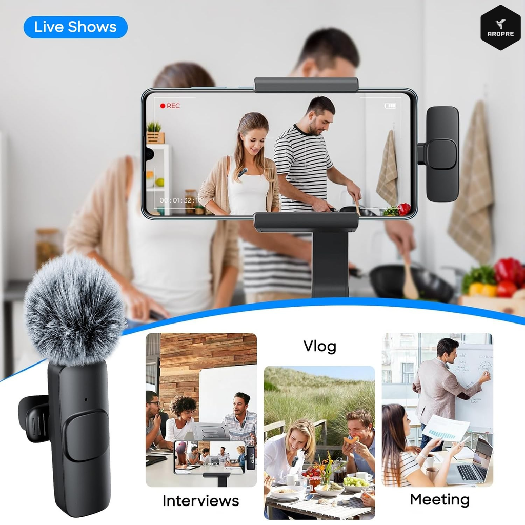AROPRE AI K9 Professional Wireless Microphone for YouTube, AI Noise Cancelling Lavalier Mic for Video Recording, Best Wireless Mic for Content Creators