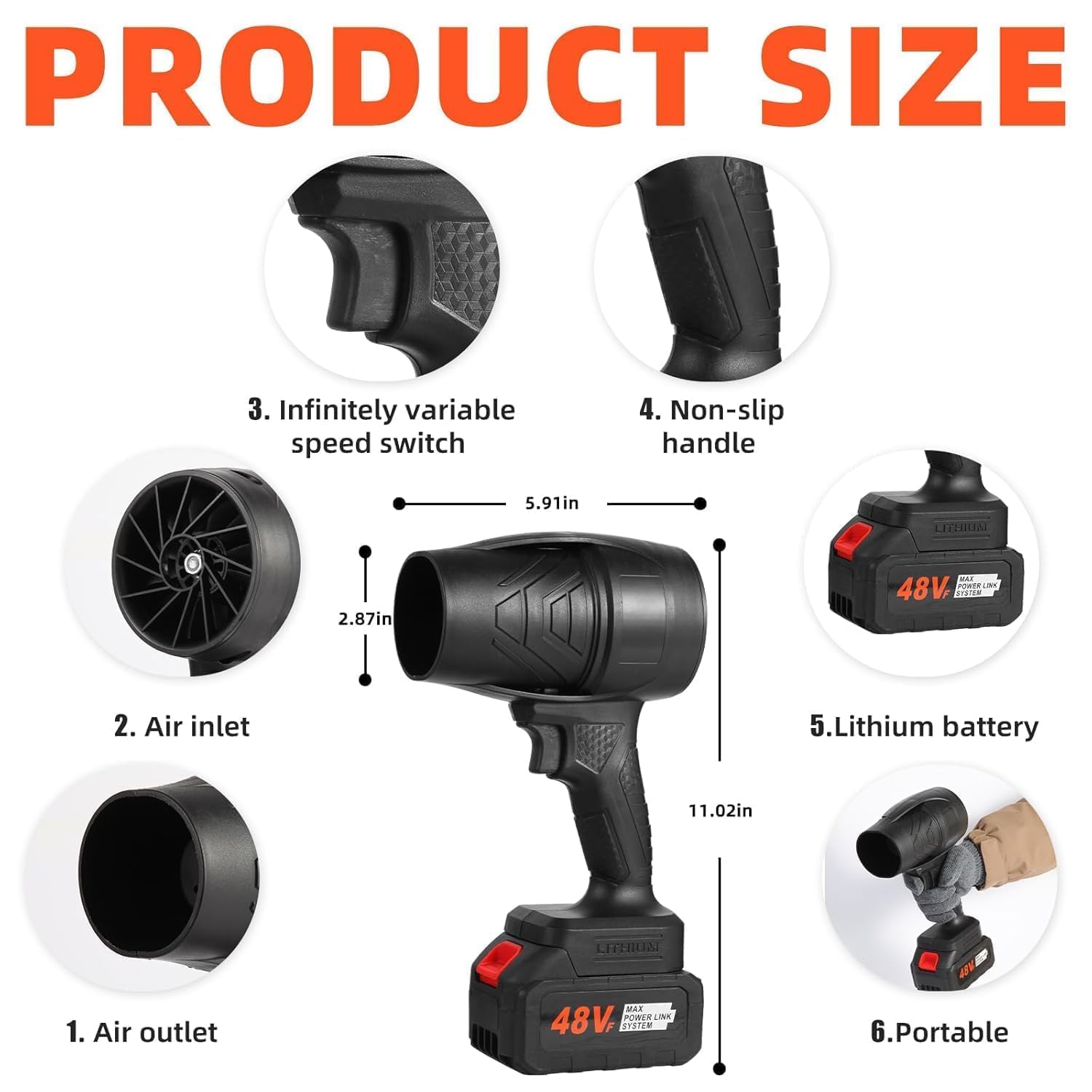 AROPRE 48v Handheld Electric air Blower for car and Home Cleaning - Turbo Jet Motor with brushless Design for Extra Runtime, Perfect for Corners and Road Cleaning